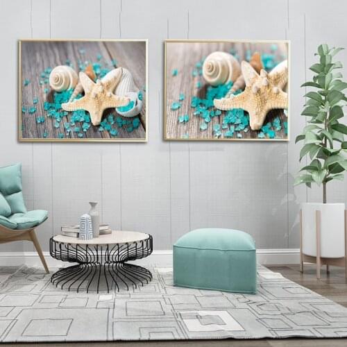 Nordic Marine Theme Seastar and Conch Canvas Posters Print Modern Wall Art Pictures For Living Room Office Aisle Home Decoration