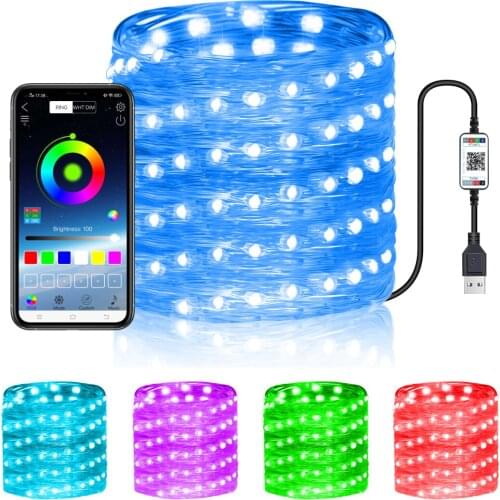 Bluetooth LED String Lights 2-20m USB Waterproof Copper Wire Garland Fairy Light for Home Wedding Christmas Party Decoration