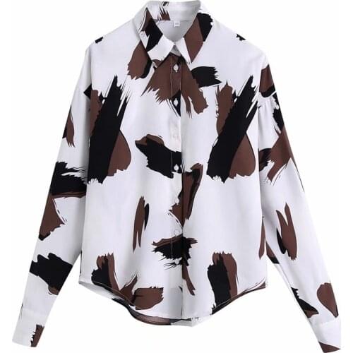 2021 New Woman Shirts Graffiti Printing Blouses Tops Female Long Sleeve Button Shirts Turn Down Collar