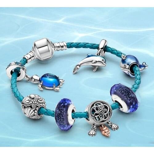 BAOPON Summer Style Charm Bracelet For Women With Dolphins & Shells Beads Bracelets & Bangles Fashion Jewellery Pulseras Mujer