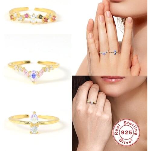 Aide 18k Gold Bijoux Femme Purple Zircon Rings For Women Girls 925 Silver Ring 2021 Trend Anillos Mujer Fine Jewelry Minimalist