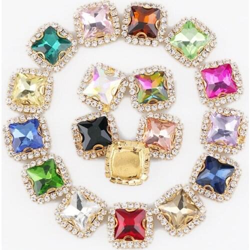 10mm Square Gold Base Sew On With Colorful Glass Stone Claw Crystal Buckle Cabochon Base DIY Jewelry Clothes Charm