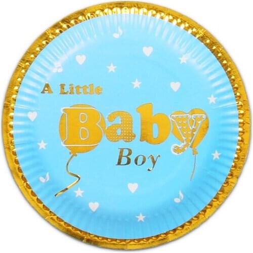 10pcs 7inch Baby Boy Paper Plates Birthday Wedding Party Supplies Decoration Cake Dish Disposable Plate Baby Shower Favors