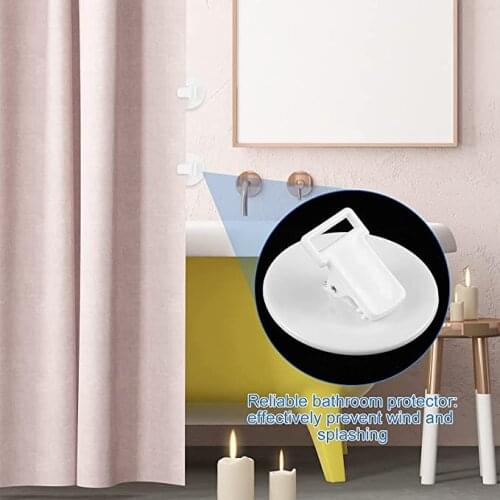 2pcs/4pcs White Shower Curtain Clips Bathroom Shower Windproof Splash Guard-Self Adhesive Shower Curtain Weight Clip