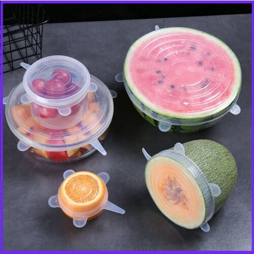 6Pcs Kitchen Universal Accessories Silicone Reusable Food Wrap Bowl Pot Cover Silicone Stretch Lids Cooking Cookware Tools