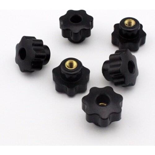 6pcs M8 Female Thread 32mm OD Star Shaped Head handle Nuts Knob Clamping Nuts Knob with through-hole