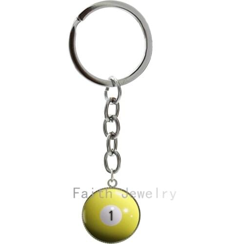Billiard Ball art picture glass cabochon dome key chain number 1 billiard ball keychain Billiards Pool jewelry 1300