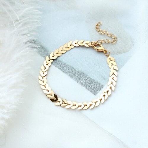 Fashion Chain Arrow Bracelet Women Fishbone Airplane Shape Punk Sequin Bracelets Femme Gold Flat Chain Jewelry Pulsera