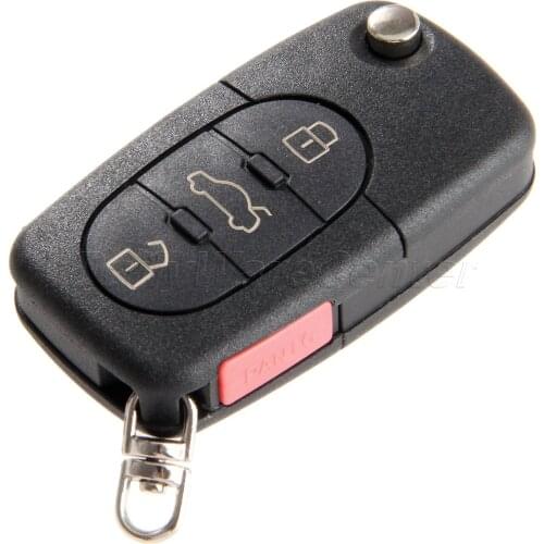 Mgoodoo 3+1 Panic Buttons Remote Flip Folding Key Shell Case For Audi A4 A6 A8 Quattro TT S4 S8 CR2032 Replacement Keyless Fob