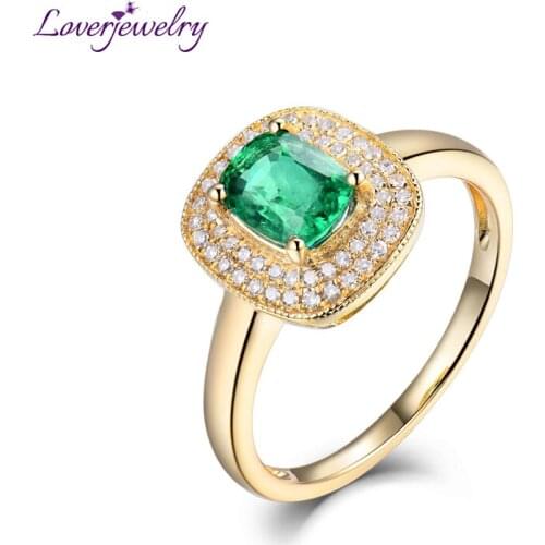 LOVERJEWELRY Women Emerald Rings For Party Engagement Dressing Jewelry Genuine 18K Yellow Gold Natural Diamond Emerald Lady Ring
