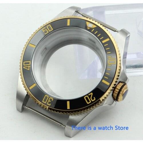43mm Watch Cases for Japan NH35 NH35A NH36 NH36A Gold Coated Bezel Ceramic Insert Seeing Backcover