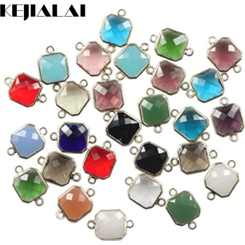Square Shape Colourful Faceted Connector Pendent Crystal Bezel Connector Crystal Charm High Quality For Jewelry Making 12*12mm