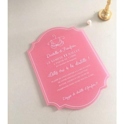 Hot Sell Custom Pink Acrylic Wedding Invitation Cards Colorful Ink Printing European Style Marriage Lace Invitation Cards Box