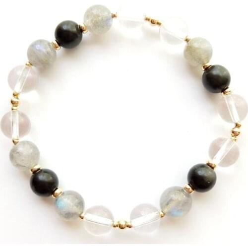 Lii Ji 8mm Obsidian Clear Quartz Labradorite American 14K Gold Filled Elastic Bracelet For Female Male