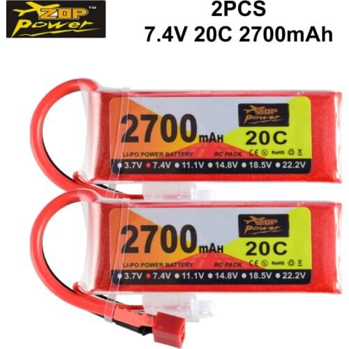 Good Quality 2PCS ZOP Power 2700mAh 7.4V 20C 2S Lipo Battery T Deans Plug for Wltoys 10428 RC Car