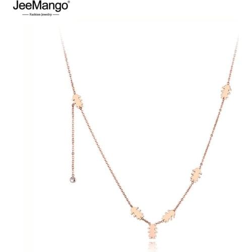 JeeMango Fashion Titanium Stainless Steel 6Pcs Girls Charm Necklaces Jewelry CZ Crystal Pendant Chain Necklace For Girls JN19073
