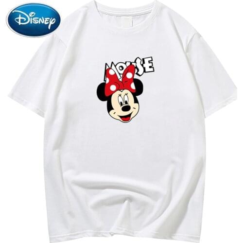 Disney Fashion Minnie Mouse Letter Bow Cartoon Print Casual Women T-Shirt O-Neck Pullover Short Sleeve Loose Tee Tops 10 Colors