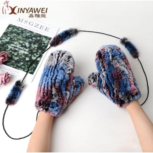 Fashion Winter Gloves For Women 100% Genuine Rabbit Leather Gloves Knitted Gloves Warm Gloves And Mittens