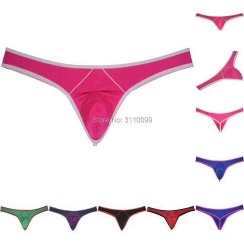 Mens Surround Glossy Thong Bulge Underwear Ice Silk T-back Hipster String Pouch Tangas