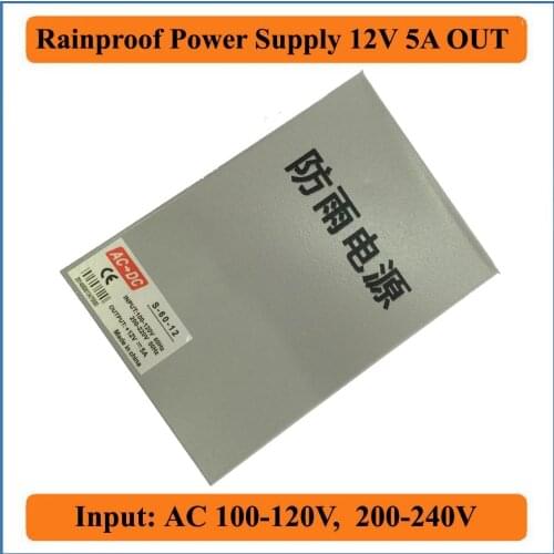 Reliable rainproof Switching power supply 60W 12V 5A Single Output metal case for LED Strip Light Display AC 100-240V Input