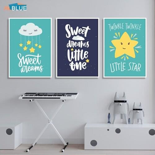 Cloud Star Nursery Wall Art Canvas Painting Posters and Prints Sweet Dream Quote Baby Room Decorative Picture Kids Room Decor