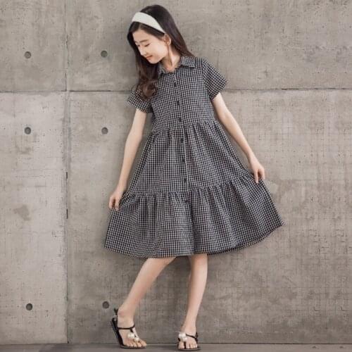 2021 New Children Girls School Dress Buttons Plaid Shirt Dress size 8 10 12 13 14