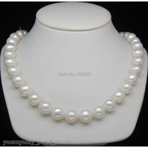 New natural freshwater 10-11mm AAA white pearl necklaces 17"Long