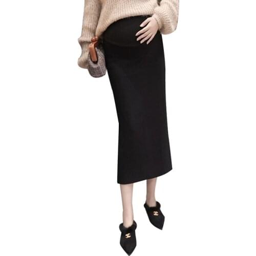 Maternity wear autumn and winter new maternity dress skirt winter long section knitted split skirt skirt hip skirt tide