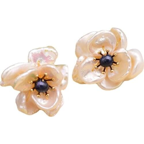 Original 925 Tremella Earrings Baroque Pearl Flower Earrings Pure Natural Handmade Flower Earrings