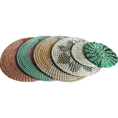 Boho Woven Wall Basket Decor Seagrass Decorative Tray Hanging Wicker Bowl Rustic K0AB