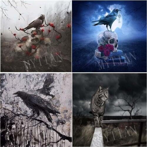 Full square/round diamond 5D diy paintings crow & cat In Night embroidery pattern Gothic art cross stitch mosaic home decor gift