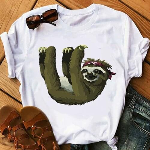 Casual Short Sleeves Aesthetic Clothes Harajuku Anime Tops Female T-shirt Cute Sloth Printed T-shirts Women Summer Graphic Tees