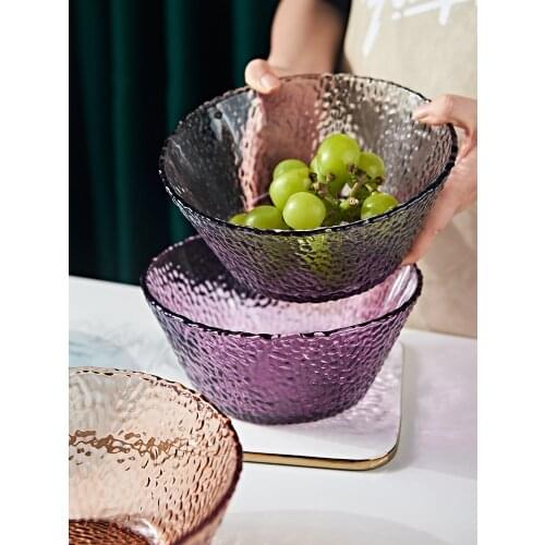 Hammer glass salad bowl large capacity fruit bowl household creative breakfast tableware fruit plate large bowl cold noodle bowl