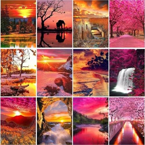 Wen Zuan Red Landscape DIY Diamond Painting 5D Mosaic Full Square/Round Diamond Embroidery Sunset Cross stitch Home Decor Gift
