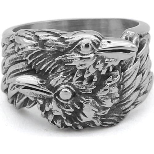 Viking Men odin raven Huginn and Muninn Stainless steel Ring Nordic jewelry With Valknut Gift Bag