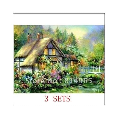 Embroidery Package 3 Pieces (1 lot=3 pieces) Summer Afternoon Flowers Plants Tree Cabin Cross Stitch 5-15Business Days