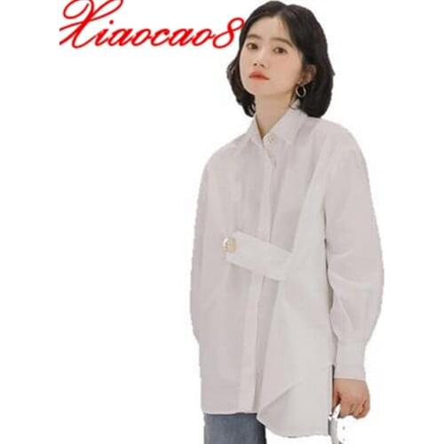 New Fashion 2021 White Long Sleeve Shirt Tops Woman Cotton Elegant Casual Blouse for Women Solid Loose Blouse Clothes One Size