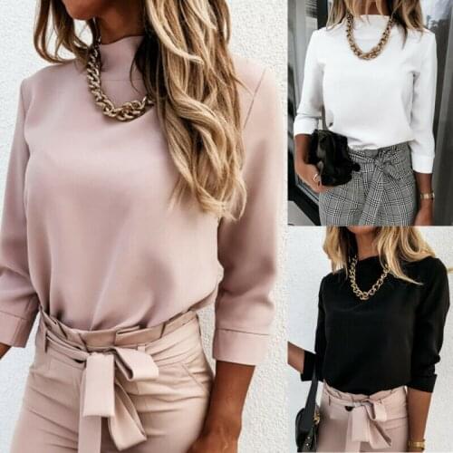 Women Half High Neck Business Tops Lady Long Sleeve Casual Blouse Work OL Shirts