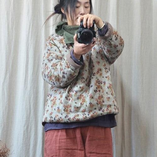 Women Autumn Pullover Parkas Warm Coats O-Neck Long Sleeve Vintage Print Floral Fall Clothes 2020 New Female Parkas