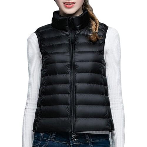 Womens Down Jacket Vest White Duck Down Lapel With Zipper Lightweight Warm Ladies Top Fashion Casual Style Convenient Storage