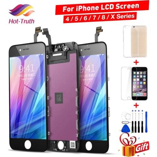 AAA+++LCD Display For iPhone 6 7 8 6S Plus X Touch Screen+3D Touch ID For iPhone 4 4S 5 5S 5C SE+Tempered Glass+Tool+Case