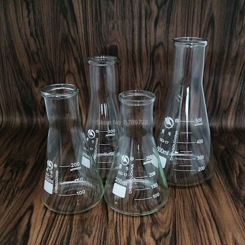 2pcs 200ml to 500ml Erlenmeyer Borosilicate Glass Flask Wide Neck Flask Conical Triangular Flask Laboratory Chemical Equipment