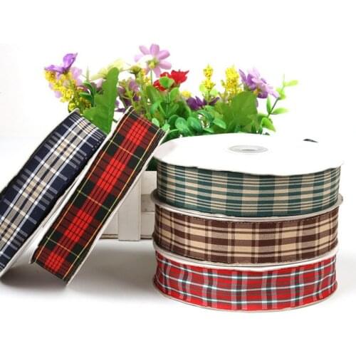 25MM 5Yards/Lot Scottish Plaid Grid Printed Checked Ribbons For DIY Home Decoration Gift Ribbons Handmade Earrings Accessories