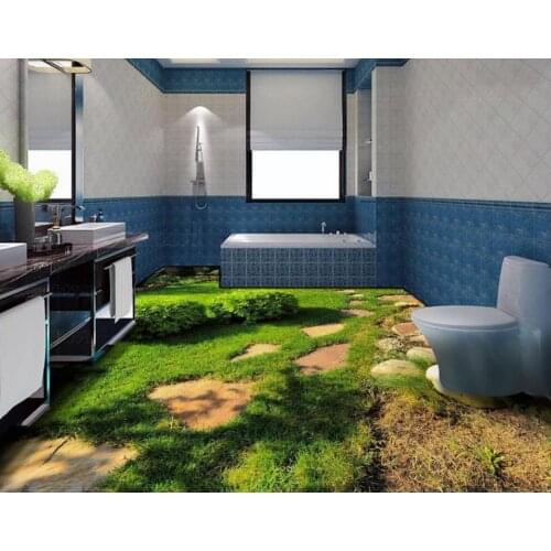 3d floor wallpapers Fresh green grass plant stereoscopic 3D living room bedroom floor tiles PVC wallpaper floor