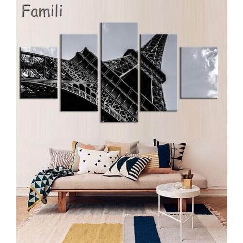 5Pcs/set Fashion Eiffel Tower Canvas Painting Cuadros Decoration Picture Wall Pictures For Living Room Modern Paintings