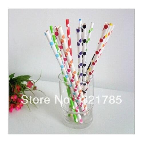 50 PCS/2 Pack Colorful Big Polka Dot Pattern Paper Straws Biodegradable Drinking Wedding Party