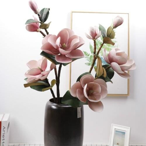 99CM 3D Lifelike Magnolia Branch Silk 3 Head Flowers Artificial Fake Flower for Wedding Decorate home Decoration Party Accessory