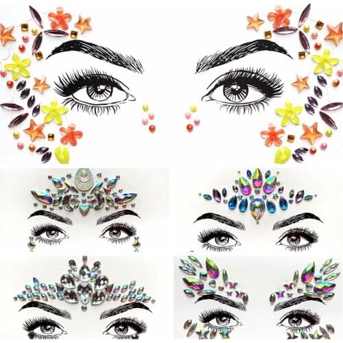Acrylic Resin Drill Eye Sticker 3D Face Jewelry Flash Temporary Tattoos Sticker Eyebrow Forehead Eye Sticker For Show Wedding