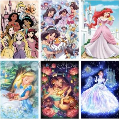 Disney DIY 5D Diamond Painting Cartoon Princesses Rapunzel Belle Ariel Diamond Embroidery Full Dill Mosaic Home Decor Gift