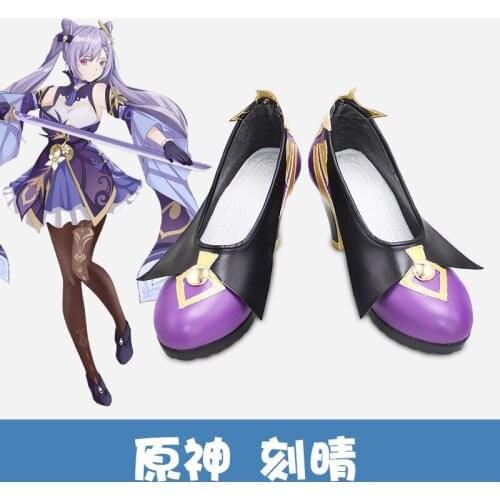 Anime Genshin Impact keqing Princess Shoes Halloween Keqing Female Women High Heels Shoes Xmas Gifts Cosplay Props Size 35-45